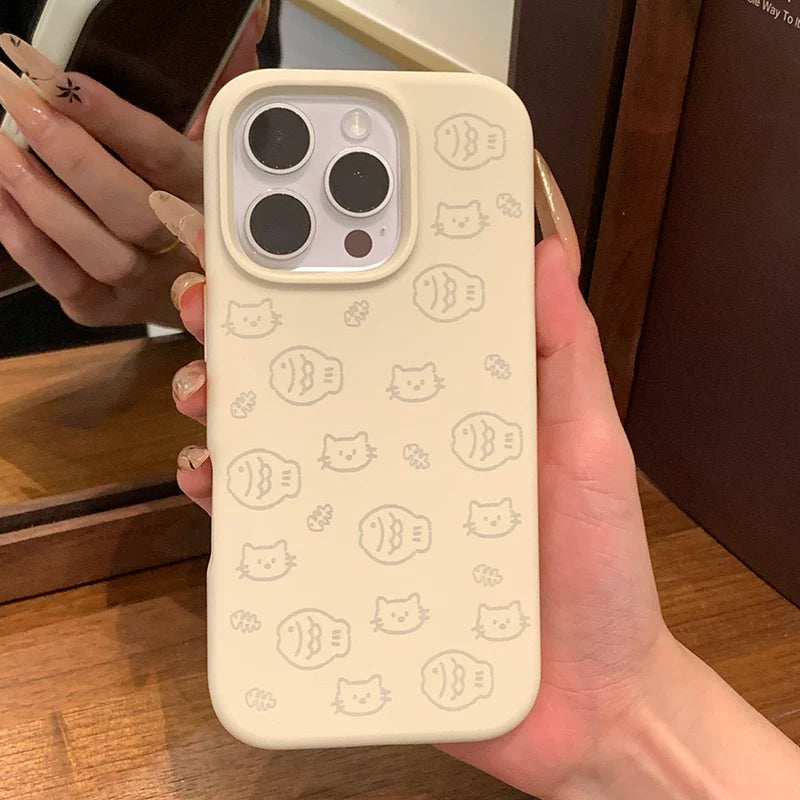 Rezin meyvə ins sadə xətlər kiçik balıq pişik maye silikon iPhone17promax mobil telefon üçün uyğun Apple 16pro Nuojiji 15 düşməyə qarşı 14 hər şey daxil kamera açarı sərt qabıq Hava
