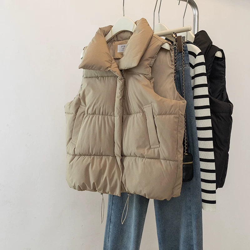 Qadınlar üçün Plus Ölçülü Qalın Yaxalıqlı Moda Pambıq Jilet, Yeni Yaz Stilində, Arıqladıcı, Boş Koreya Stilində Qısa Gödəkçə