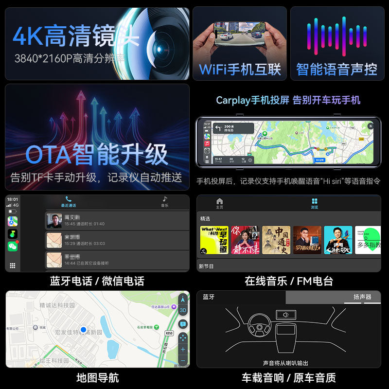 Apple Carplay Wireless Screen Mirroring Hicai Streaming Arxa Görünüş Güzgüsü Naviqasiyası 4K ilə uyğundur