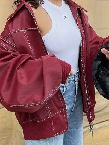 Qadınlar üçün çoxfunksiyalı yaxalı dəri gödəkçə