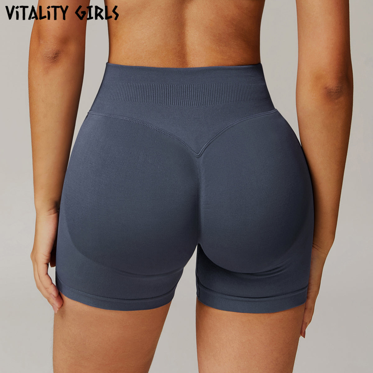 Vitality Qızlar Avropa və Amerika Dikişsiz Yoqa Şortu Şaftalı Kalça qaldıran Yüksək Bel Qarın Nəzarəti Fitnes İdman Şortu Qadınlar