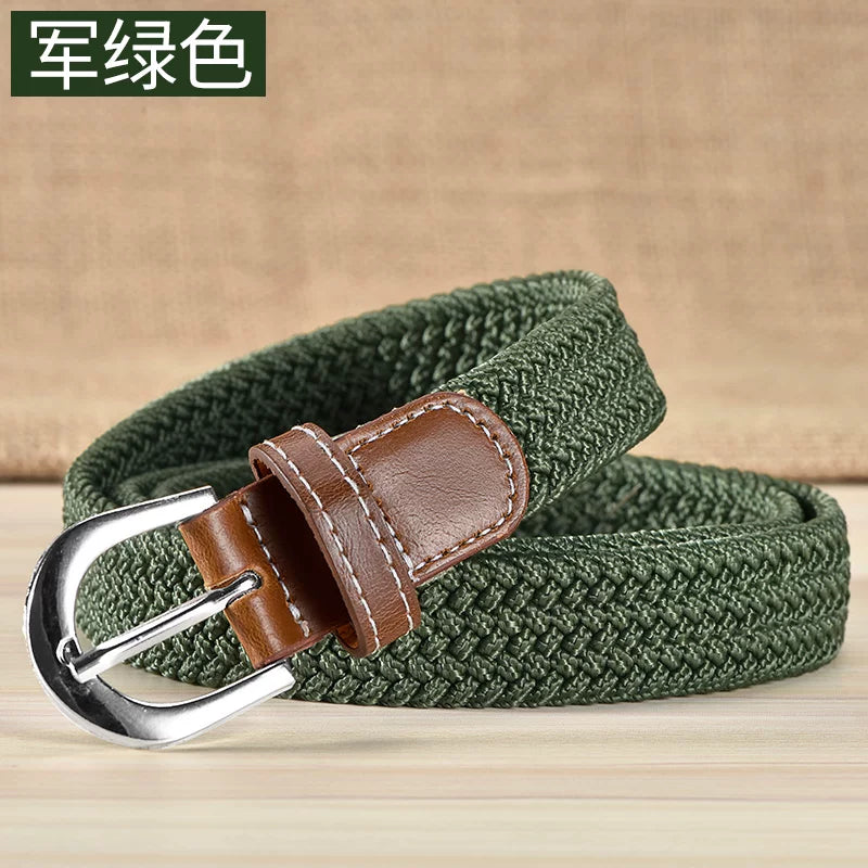 Kətan kəmər, qadın üçün deşiksiz toxunmuş elastik kəmər, Koreya üslubunda, dekorativ, uniseks nazik kəmər, tələbə gündəlik parça kəmər