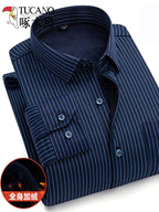 Ağacdələn Qış Kişi İsti Köynəyi, Yun astarlı, Qalın, Orta Yaşlı, Uzunqol Zolaqlı İsti Köynək, Ata Geyimi