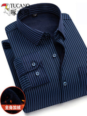 Ağacdələn Qış Kişi İsti Köynəyi, Yun astarlı, Qalın, Orta Yaşlı, Uzunqol Zolaqlı İsti Köynək, Ata Geyimi