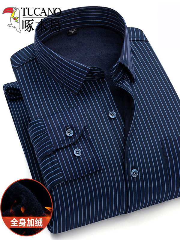 Ağacdələn Qış Kişi İsti Köynəyi, Yun astarlı, Qalın, Orta Yaşlı, Uzunqol Zolaqlı İsti Köynək, Ata Geyimi