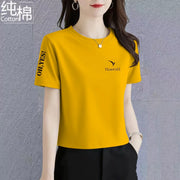 Yüksək keyfiyyətli təmiz pambıq qısaqol moda yeni çox yönlü yüksək belli boş yay arıqlayan qısa köynək top