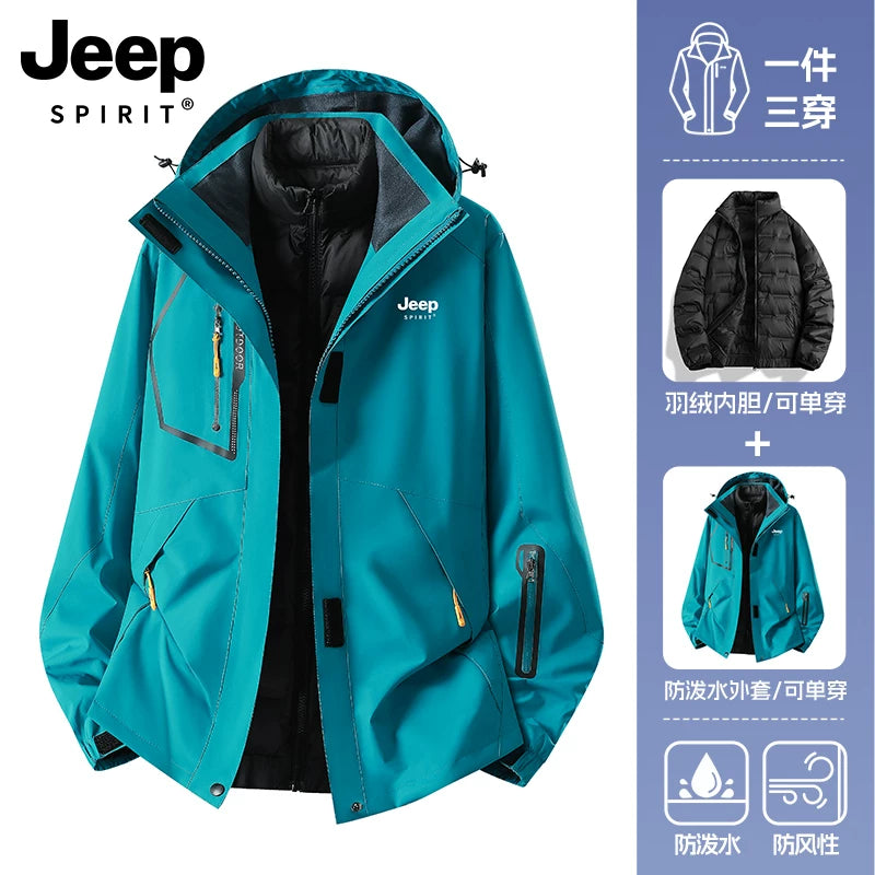 JEEP Kişilər üçün 2025-ci il Yeni Model Yaz, Payız və Qış Üçlü Birdə Yun Astarlı Qalın Kişi Üst Geyimləri