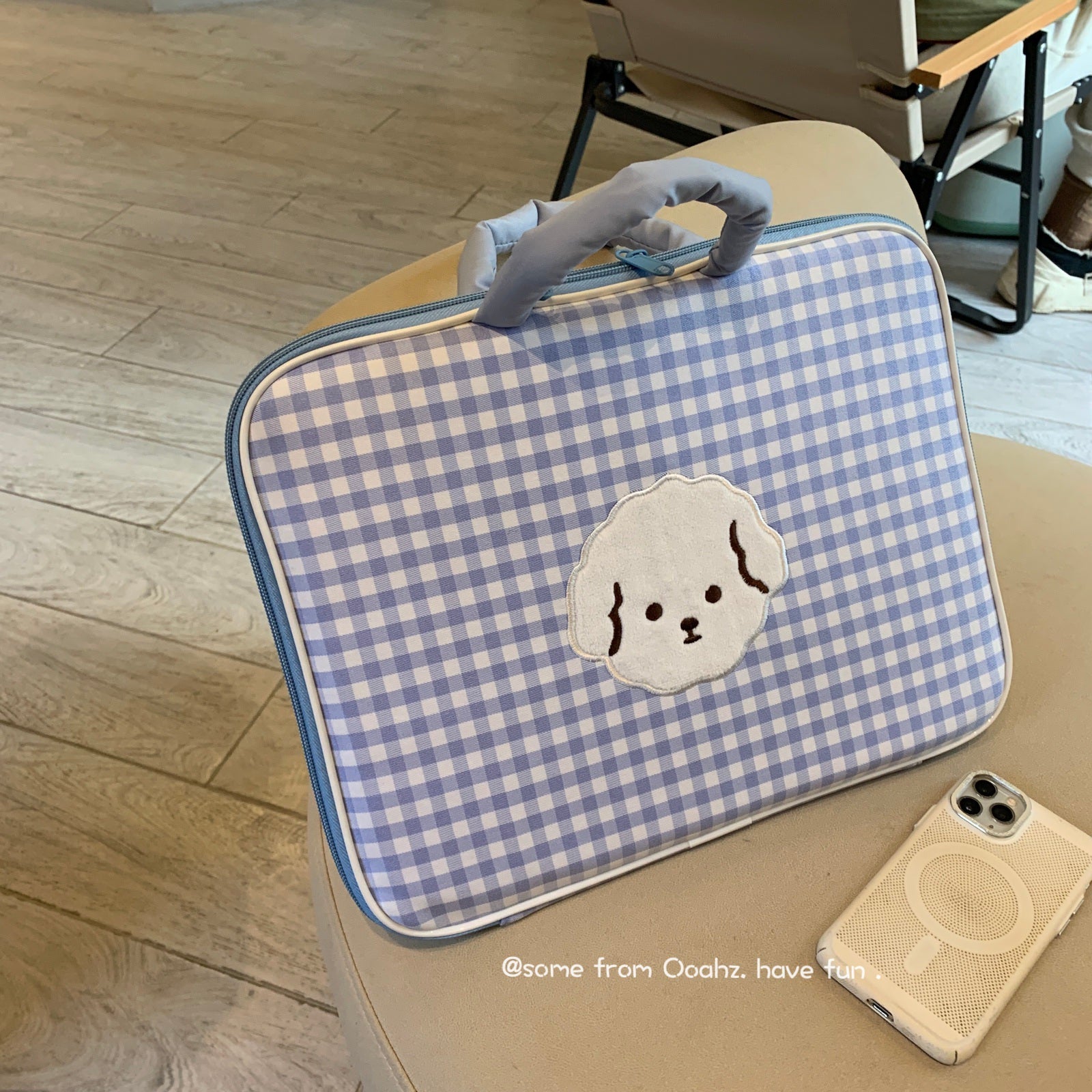 Bichon Blue Checkerboard~Koreya Sevimli Cizgi Film Portativ Noutbuk Saxlama Çantası 13 düymlük Layner Qoruyucu Çanta