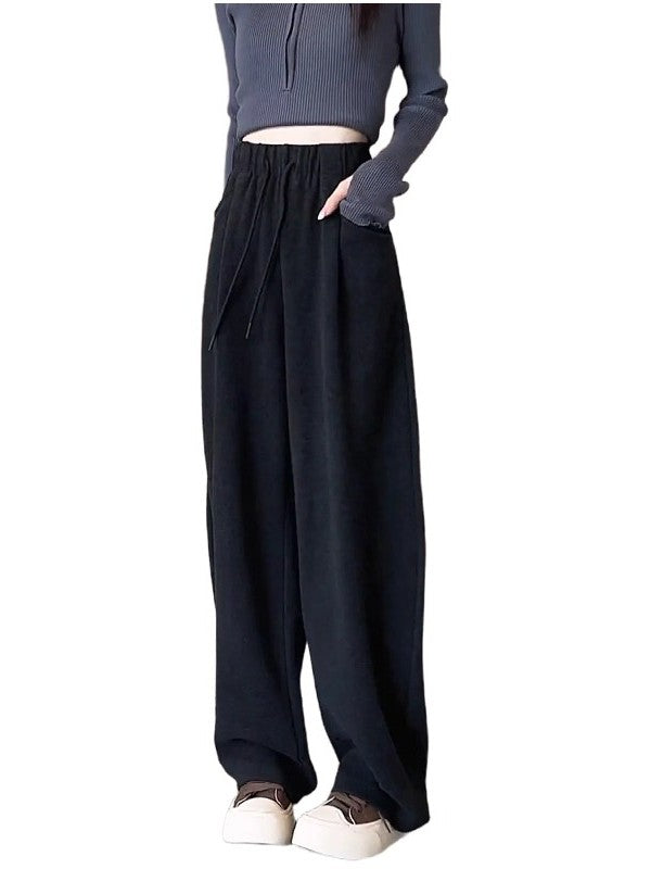 Qadınlar üçün böyük ölçülü qara rəngli, yüksək belli gündəlik şalvar, yeni 2026-cı ilin yaz dəbi, Koreya üslubunda, arıqladıcı və gözəl görünüşlü, çoxfunksiyalı geniş ayaqlı şalvar.