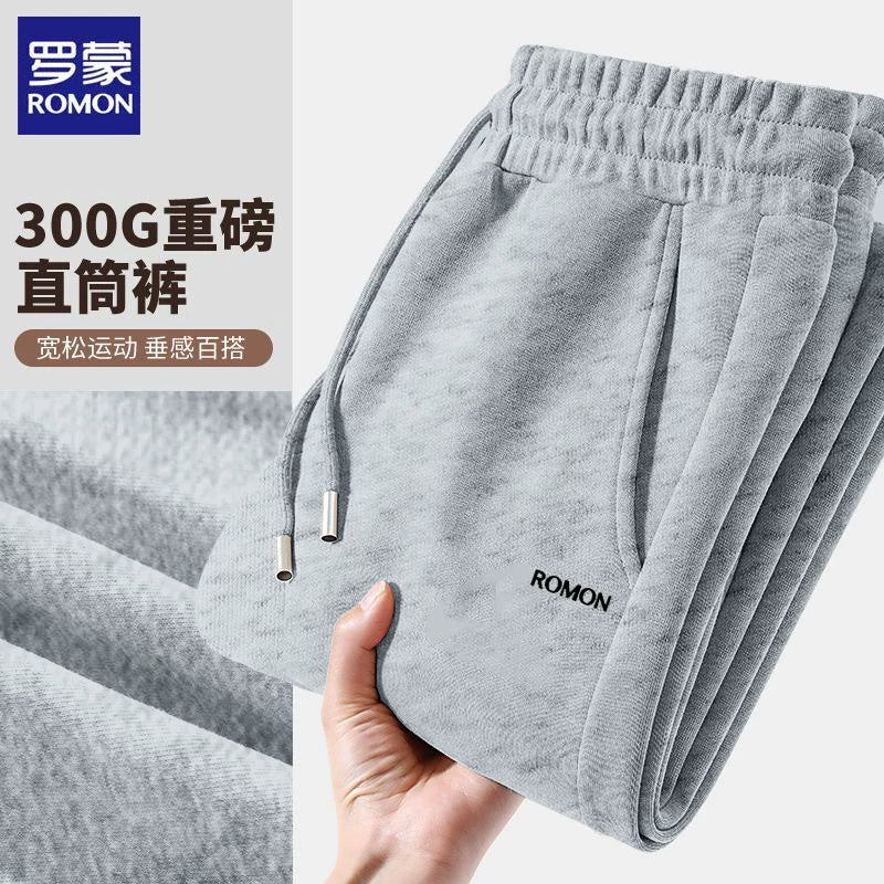 Romon Kişi Payız Yun Astarlı Qalın İsti Boş Örgü İdman Şalvarı Düz Ayaqlı Gündəlik Uzun Şalvar