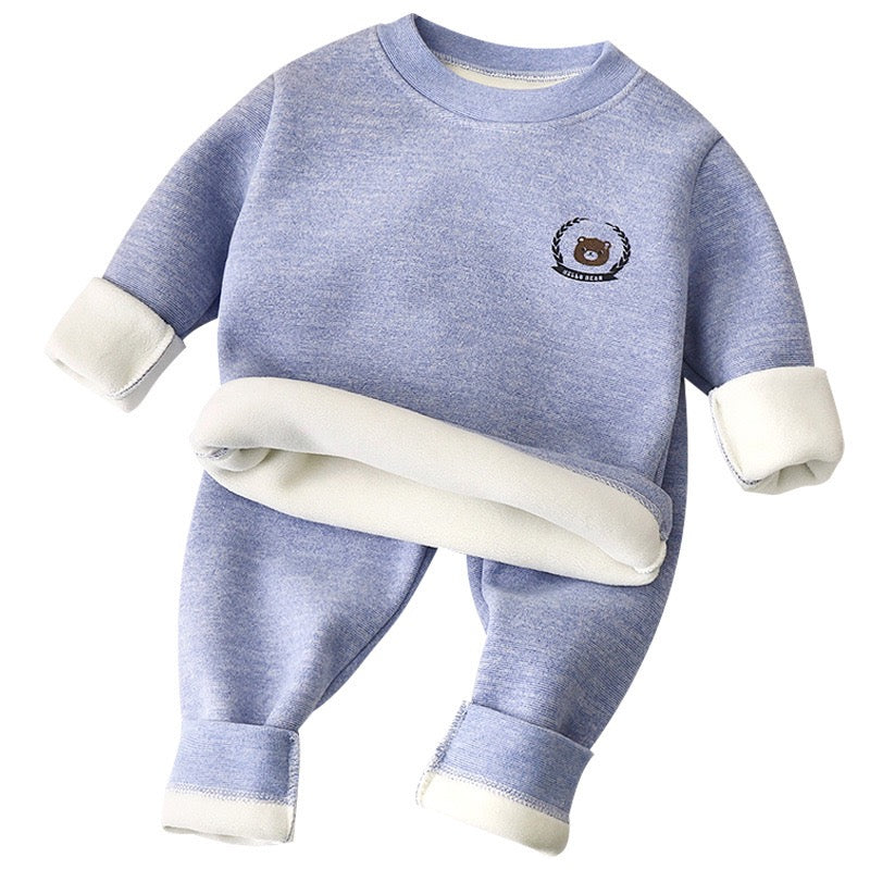 Körpələr, oğlanlar və qızlar üçün qış termal alt paltarları dəsti, yun astarlı və qalınlaşdırılmış, uşaq əsas təbəqəli pijama və istirahət geyimləri