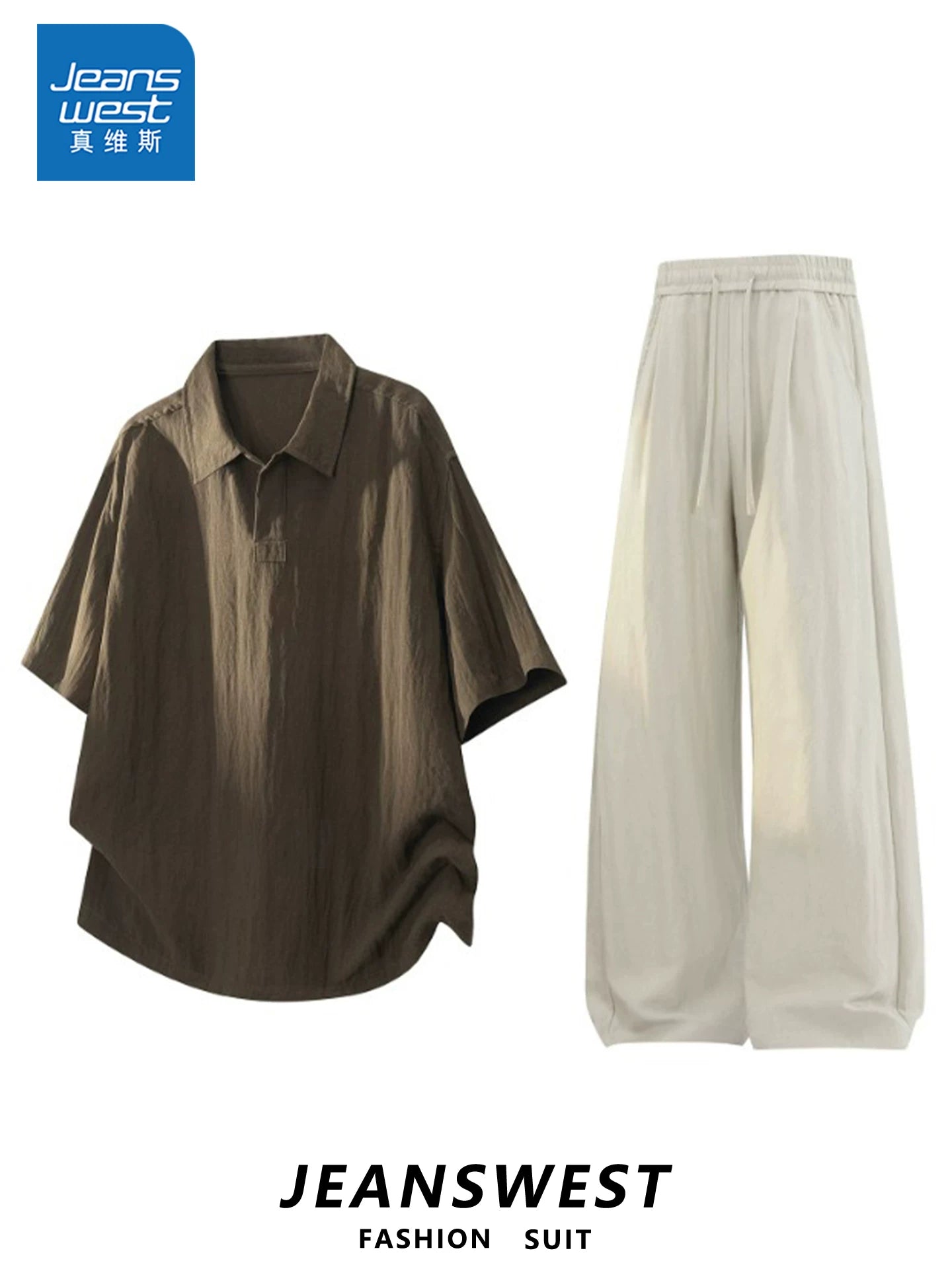 [Zhang Ruonan təsdiqi] Jeanswest yay lyocell kətan qısaqol gündəlik şalvar kostyumu neytral üslubda iki hissəli dəst