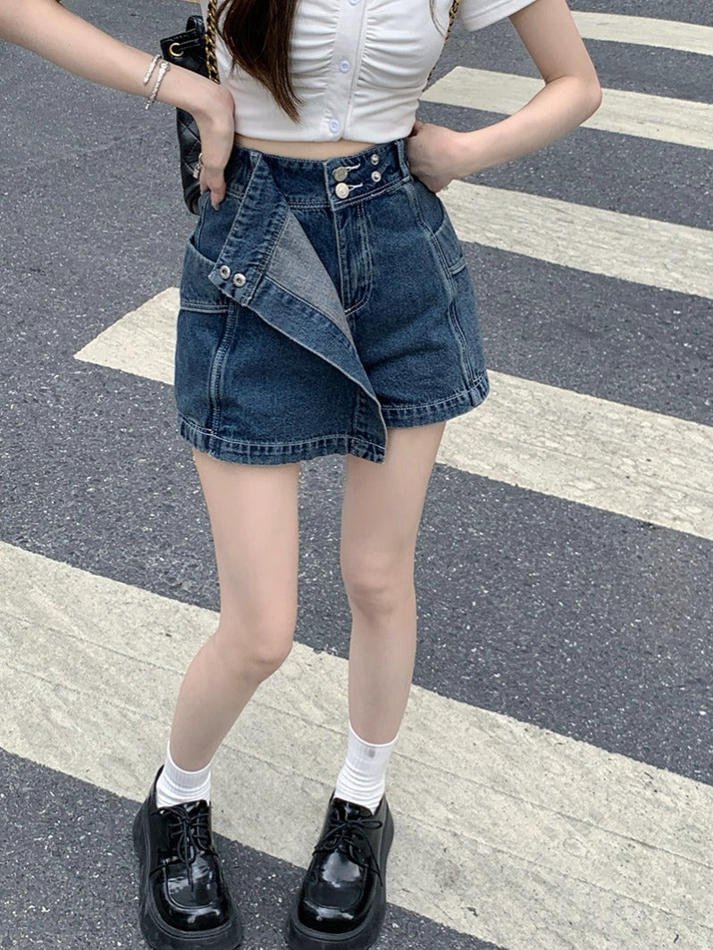 Böyük ölçülü, açıq havaya davamlı, qadınlar üçün yüksək belli denim ətək, yay üçün arıqlama, ombaya yapışan, bədənə uyğun A-xəttli mini ətək.