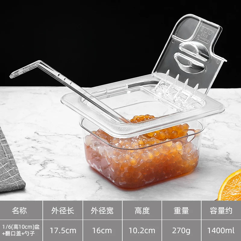 PC akril porsiya hövzəsi mürəbbə qutusu plastik şəffaf mirvari hindistan cevizi ədviyyat qutusu südlü çay dükanı üçün qapaqlı xüsusi flip qapaq