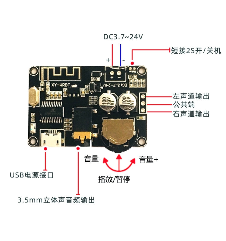 Bluetooth 5.0 dekoder lövhəsi stereo Bluetooth audio modulu geniş gərginlikli həcmi tənzimlənən dinamik gücləndirici XY-WRBT - 2