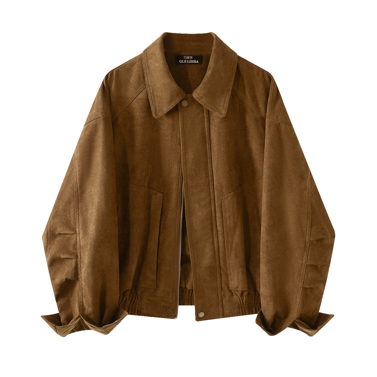 Cholisa Payız/Qış Qadın Paltosu, Unikal Dizayn, Maral Dərisi Zamşa Yaxalıqlı Top, Boş və Rahat Koreya Üslublu Dəri Gödəkçə