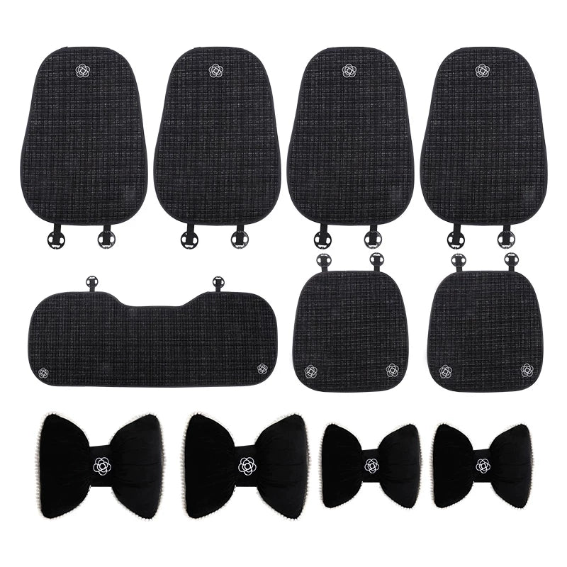 Linen car seat cushions, for all seasons, premium feel, new style, women's seat cover, star-shaped car seat cover and cushion set, five-piece.
