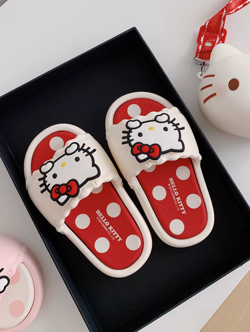 Qadınlar üçün gözəl Hello Kitty terliklərinin nazik zolaqları Sanrio birgə yay valideyn-uşaq açıq havada qapalı terlik