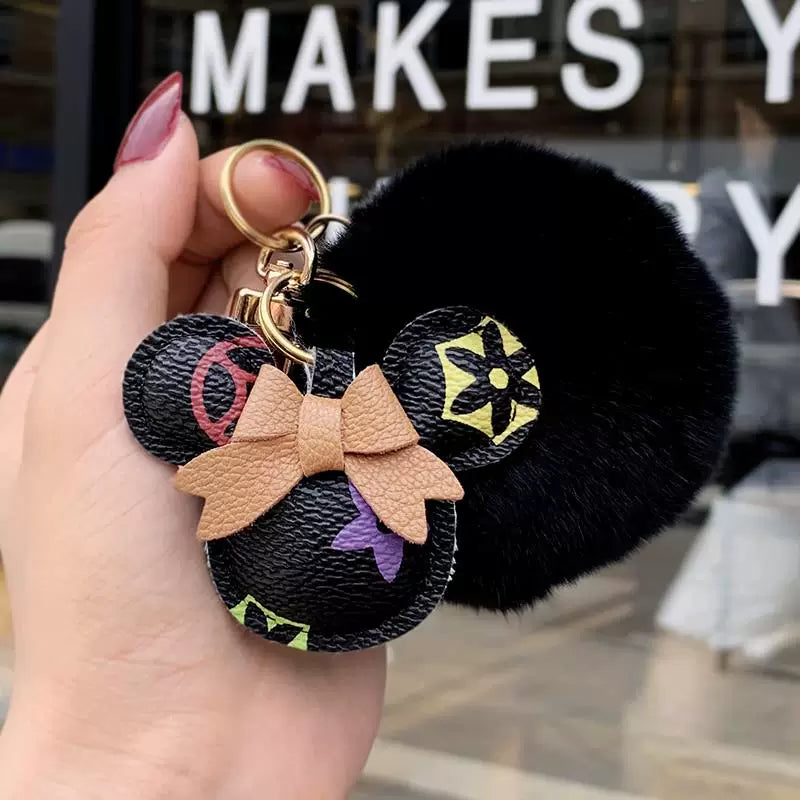 LV&GEDETE Rəsmi Flaqman Mağazası Avtomobil Açar Zəncir Kulonu Mickey Mouse Pom-Pom Açar Zəncirli Çanta Bəzək