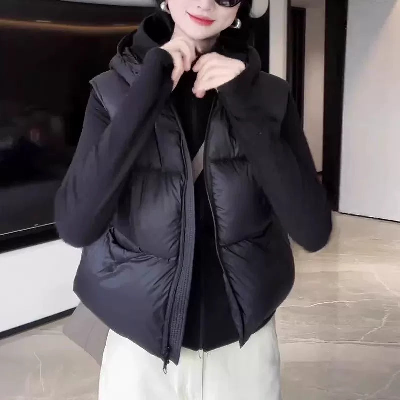 Avropa üslubunda qadınlar üçün qısa pambıq jilet, 2026-cı ilin payız və qış yeni model, böyük ölçü, üst geyim jileti, çiyin çantası, gödəkçə.