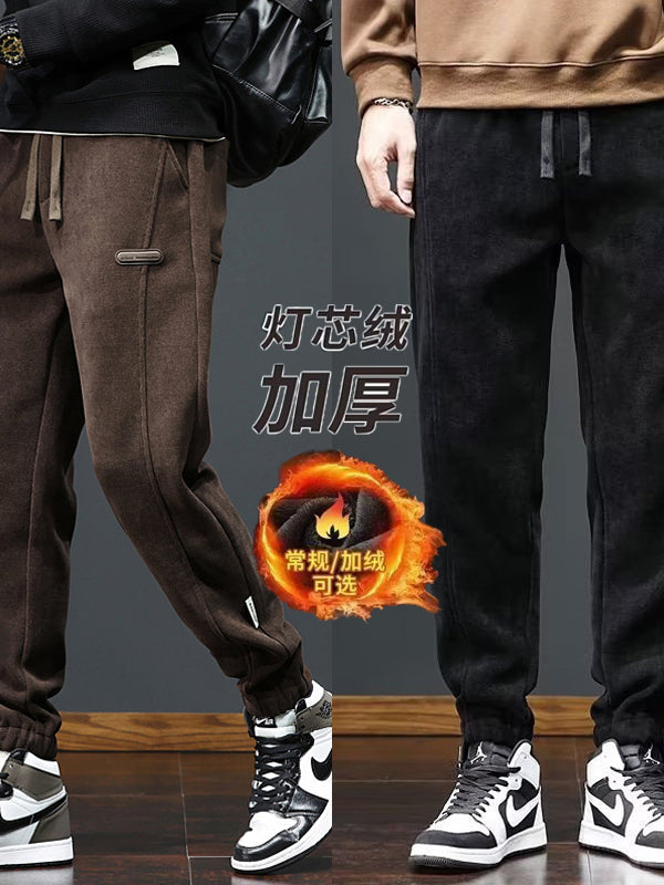 Kişilər üçün 2025-ci ilin yaz və payız şalvarları Yeni Stil, Yun astarlı məxmər gündəlik şalvarlar, Boş Fit, İdman şalvarları, Uzun şalvarlar, Dəbli