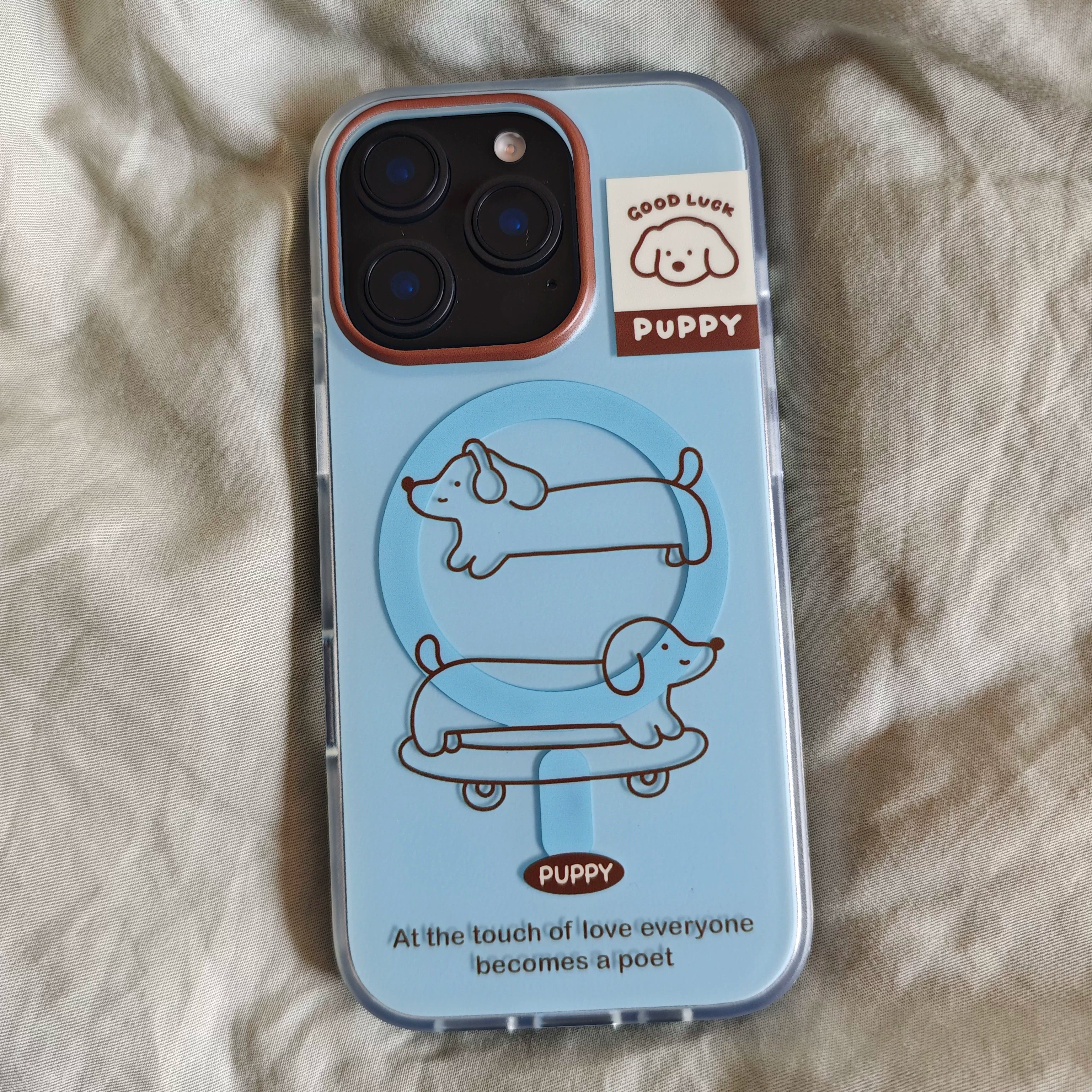 Göy mavi xətlər skeytbord dachshund maqnitli ikiqat imd cib telefonu qutusu iphone16promax üçün uyğun anti-fall 17 alma 15 braket 14 kart çantası kişi və qadın niş təzə 13 sadə buzlu