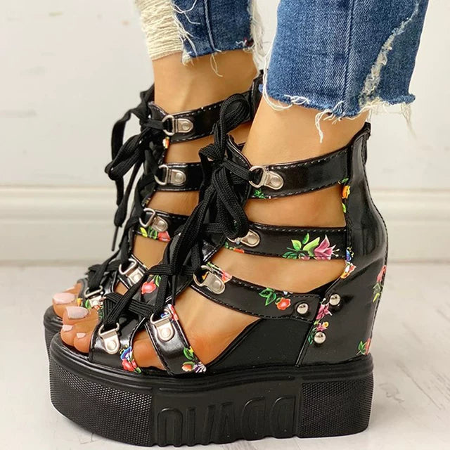 INS Hot Print Leisure Wedges Qadın Ayaqqabıları 2020 Yay Ayaqqabıları