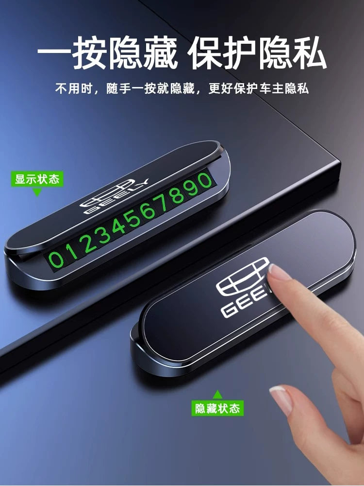 Müvəqqəti parklama nömrə nişanları (Xingyue L, Emgrand, Xingrui, ICON, Boyue L) və parklama telefon nömrə nişanları olan Geely avtomobilləri üçün uyğundur.