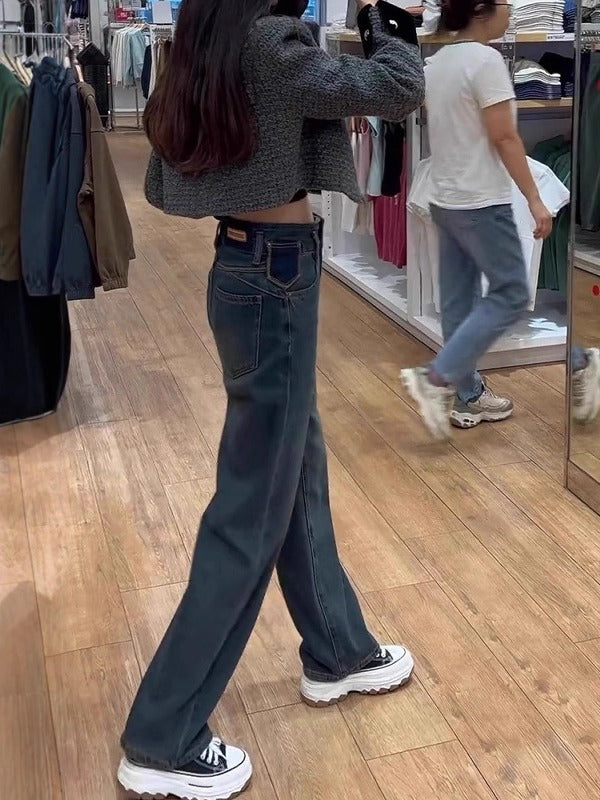 Qadınlar üçün böyük ölçülü retro düz ayaqlı cins şalvar, yeni 2026-cı ilin yaz modası, böyük ölçülü qadınlar üçün yüksək belli, boş formalı, arıqladıcı enli şalvar.