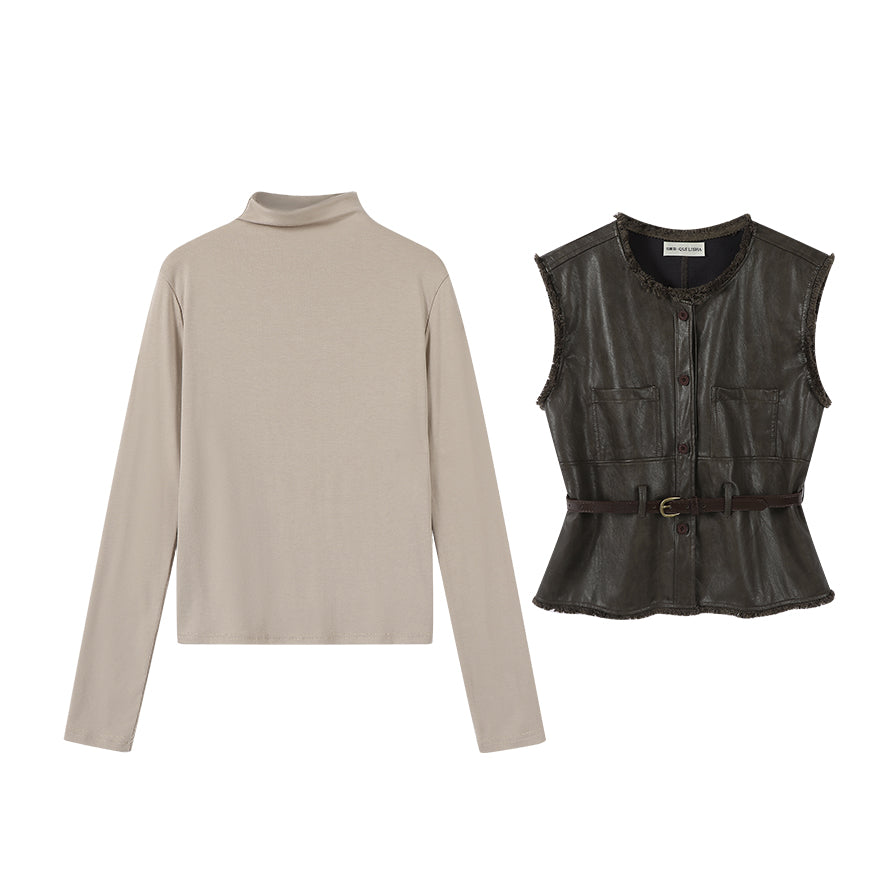 Chorlisa-nın erkən yaz və payız üçün yeni retro dəbli, qadınlar üçün laylı dəri jilet, arıqladıcı, geniş və yüksək səviyyəli tərzli top