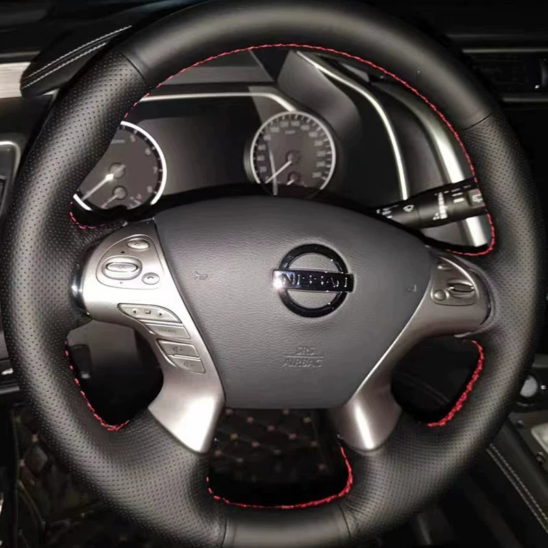 2015-2019-2021 Nissan Murano steering wheel cover, genuine leather, Infiniti Q70L steering wheel cover, hand-stitched, full coverage.