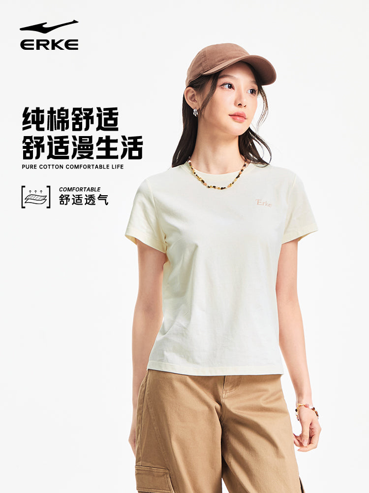 Hongxing Erke Qısaqol Qadın 2026 Yay Yeni Qadın İdman Pambıq T-shirt Qadın Ana Yarımqol Top