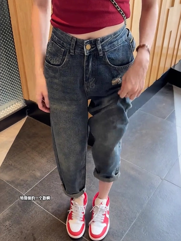 Qadınlar üçün Retro Harem Cins Şalvar, 2026 Yay Yeni Modeli, Armud Formalı Böyük Ölçülü, Yüksək Bel, Arıqladıcı Ata Yerkökü Şalvarı