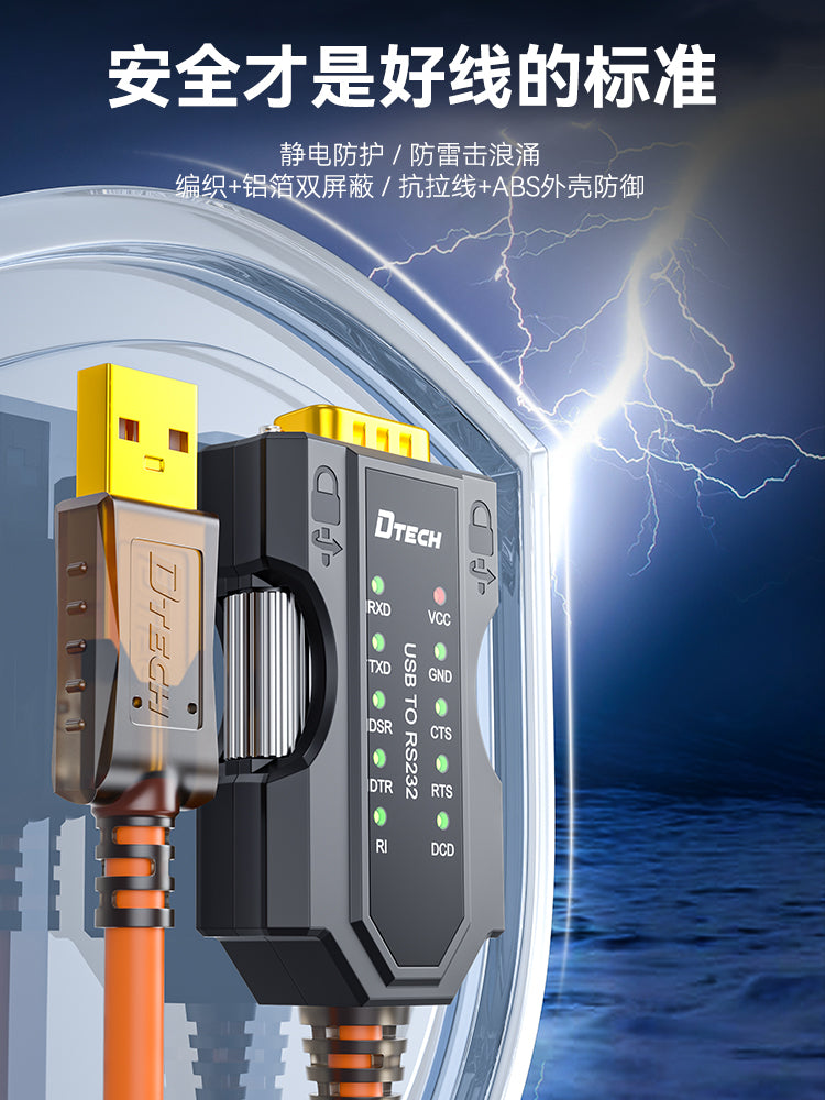 DTECH Dite usb to 232 serial port kabel 9 doqquz pinli kişi FTDI-FT232 serial rabitə məlumat kabeli db9 qadın port sənaye dərəcəli com adapter usb to RS232/485/422 serial port