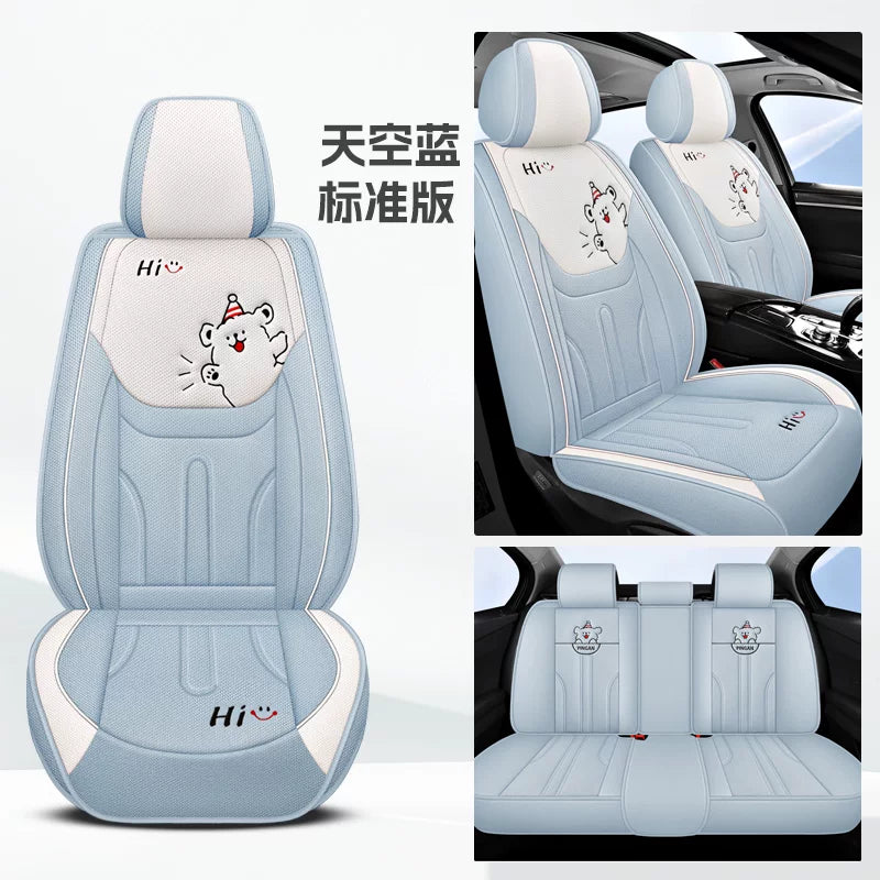 Avtomobil oturacağı yastıqları, qış kətan oturacaq üzləri, bütün mövsümlər üçün, tam örtüklü pambıq və kətan parça oturacaq yastıqları, cizgi filmi mövzulu oturacaq üzləri.