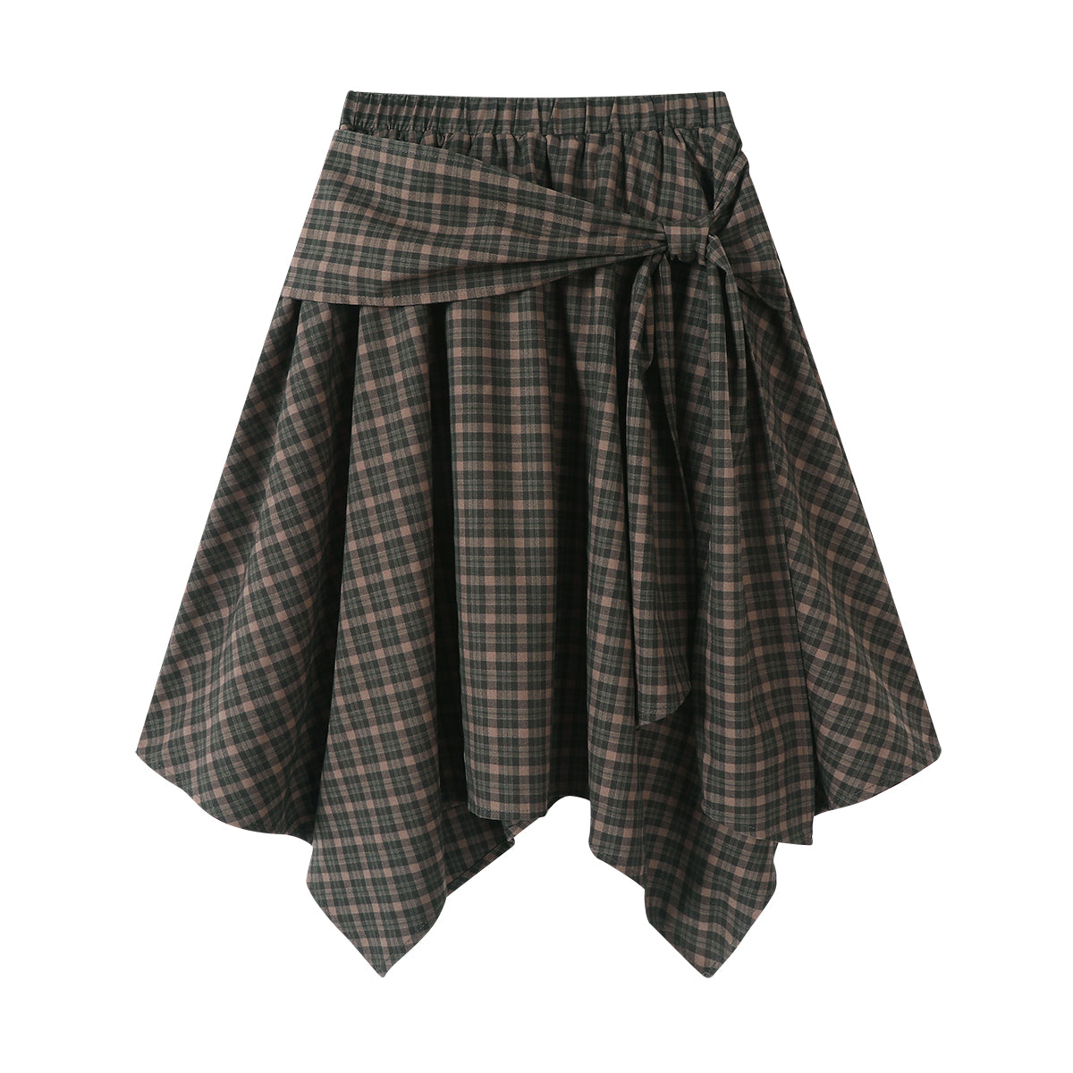 Chorissa Retro Amerika Üslubunda Payız/Qış Yüksək Belli A-Xəttli Arıqladıcı Damaşıq Midi Ətək Qadınlar üçün Çoxfunksiyalı Düzensiz Qalstuklu Bel Mini Ətək