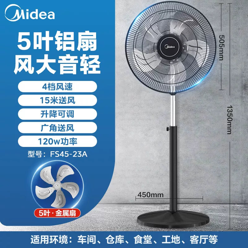 Midea ventilyatoru böyük külək səsi işıqlı döşəmə fanatı kommersiya sənayesi metal elektrik ventilyatoru güclü böyük başlı ventilyator emalatxanası elektrik fanatı