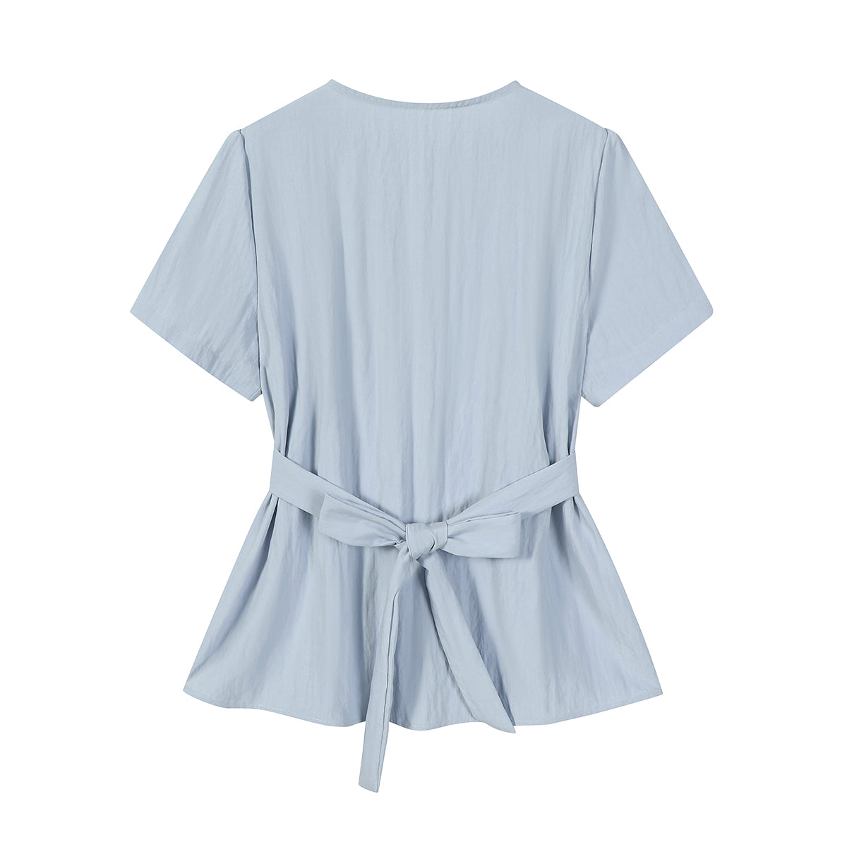 Qiaolisha Koreya üslubunda qısa qollu köynək, qalstuk dizaynı, V-yaxalı, qadınlar üçün top