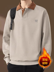 Qiao Dimengla Yüksək keyfiyyətli payız/qış kişi sviteri, yun astarlı, qalınlaşdırılmış, ağır, yaxalı, uzunqol, gündəlik kişi geyimi, yaz/payız üslubu