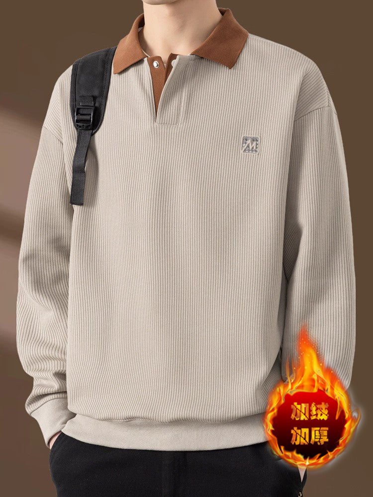 Qiao Dimengla Yüksək keyfiyyətli payız/qış kişi sviteri, yun astarlı, qalınlaşdırılmış, ağır, yaxalı, uzunqol, gündəlik kişi geyimi, yaz/payız üslubu