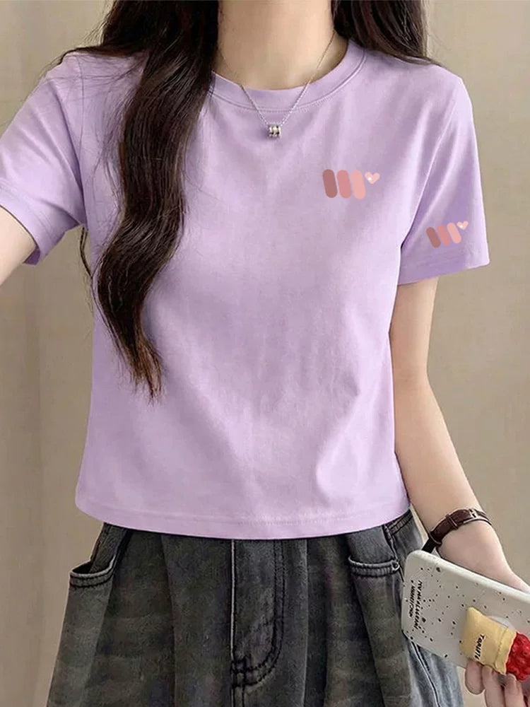Jeanswest Çəhrayı Pambıq Sağ Çiyin Qısaqol T-Shirt Qadın 2026 Yeni Yay Kiçik Qısa Təsadüfi Top A