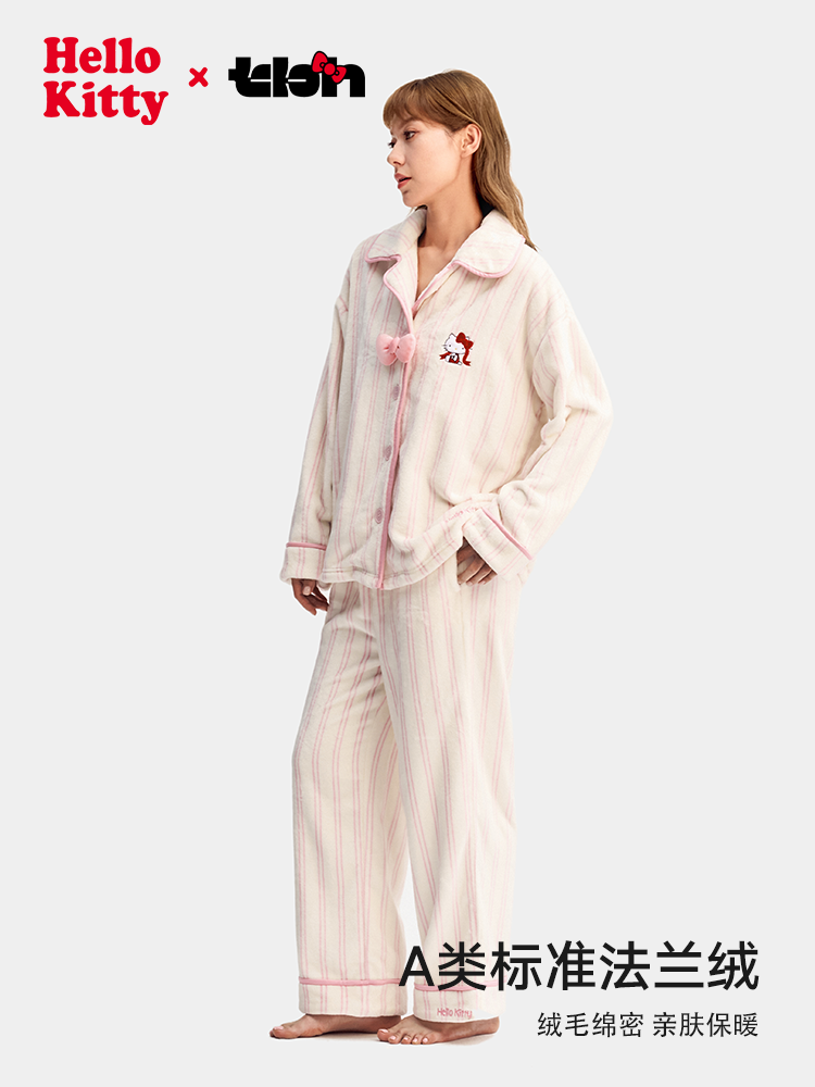 tbh Brutalist Home Hello Kitty Flanel Ev Geyimləri Dəsti Qadınlar üçün Qış Geyinilə bilən Pijama