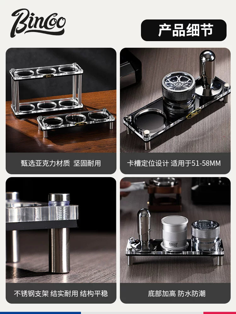 Bincoo akril iki qatlı qəhvə qabı saxlama rafı 51/58 mm universal preslənmiş toz dispenser saxlama bazası
