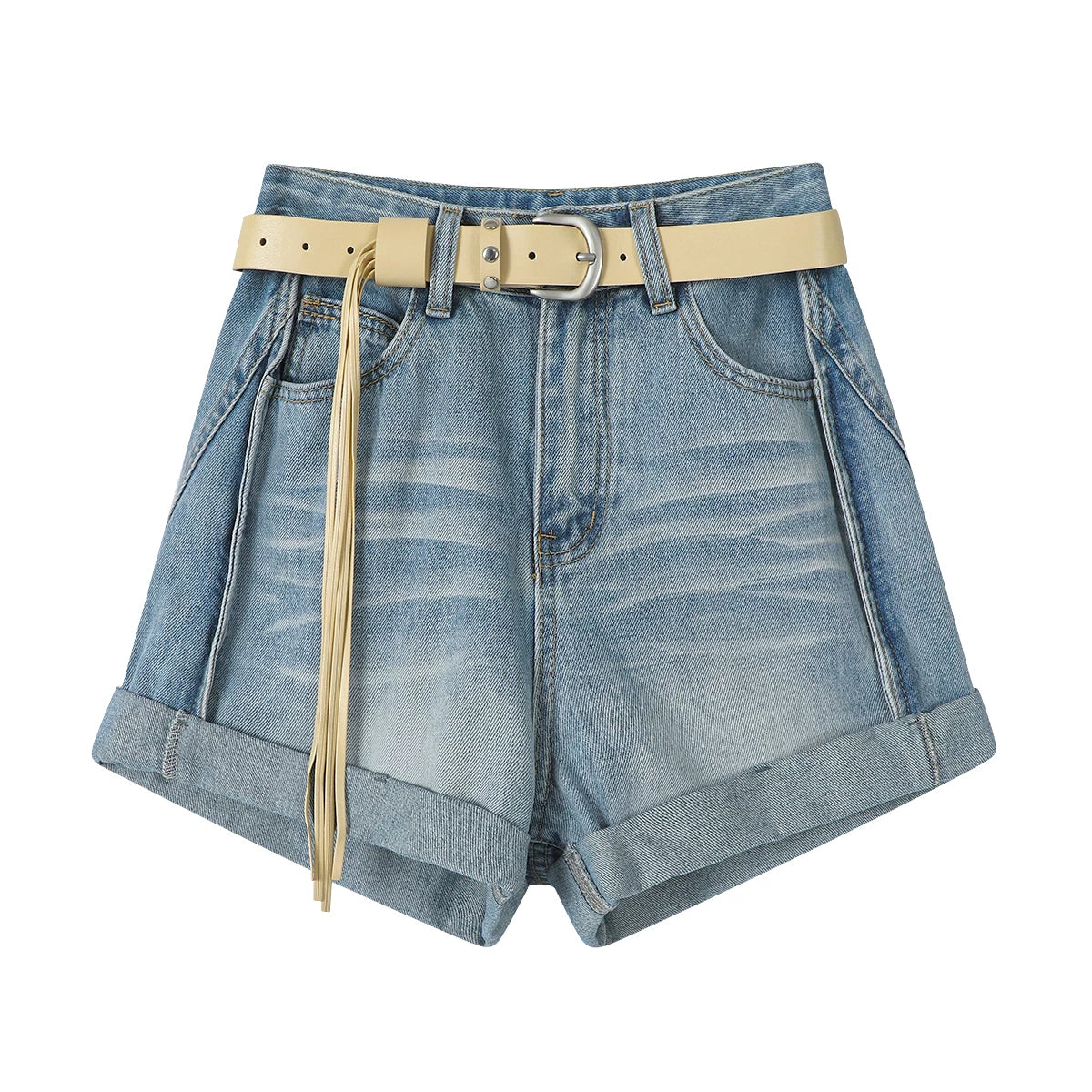 Chalisa-nın qadınlar üçün dəbli, arıqladıcı, yüksək belli retro düz ayaqlı cins şalvarı, yeni yay stili, geniş ayaqlı gündəlik şortlar.