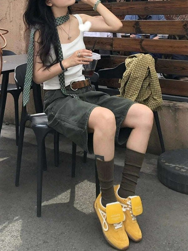 Qadınlar üçün böyük ölçülü retro Amerika yük denim şortları, yay üslubunda, yüksək belli, arıqladıcı, düz ayaqlı, geniş ayaqlı, gündəlik beşguşəli şalvar.