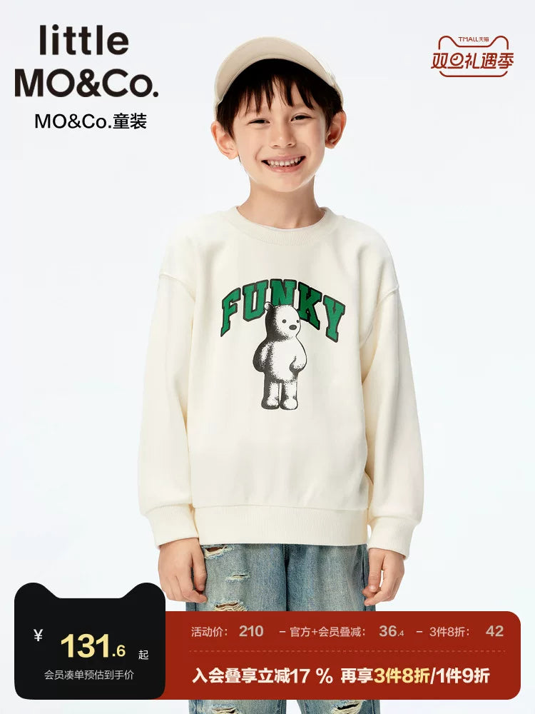 Little Moco uşaq geyimləri, yaz və payız qızlar üçün dairəvi yaxalı sviter, naxışlı sviter, uşaq topu.