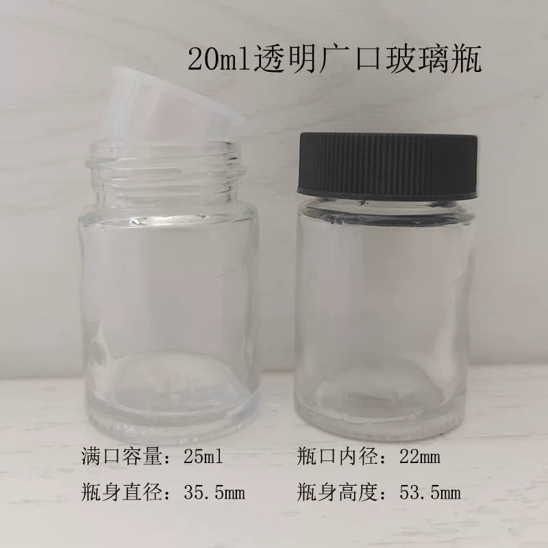 30ml şəffaf geniş ağızlı şüşə butulka böyük ağızlı model boya piqment şüşəsi 20ml kimyəvi reagent şüşəsi 100ml qapaqlı
