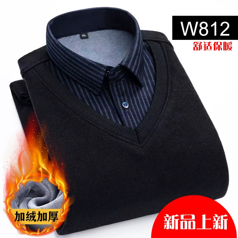 Paul Kişi İsti Köynək, Süni İki Parçalı, Yun Astarlı, Qalın Köynək Yaxalıqlı, Trikotaj Sviter, Böyük Ölçülü Üst Qat