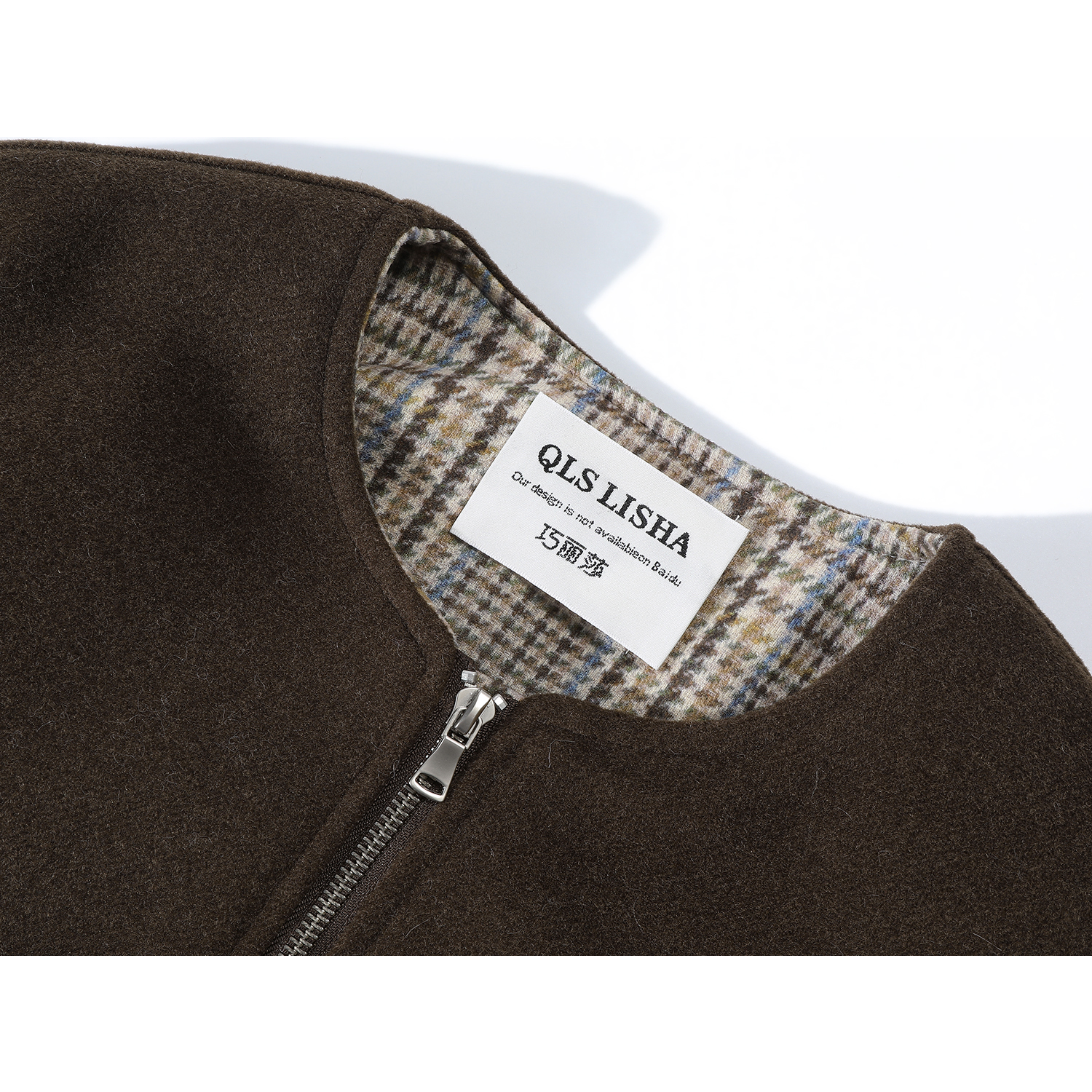 Chola Lisa qadın üçün dama rəngli Koreya üslubunda yun palto, ağ ördək tüklü astarlı payız və qış tüklü gödəkçə, qısa yun palto