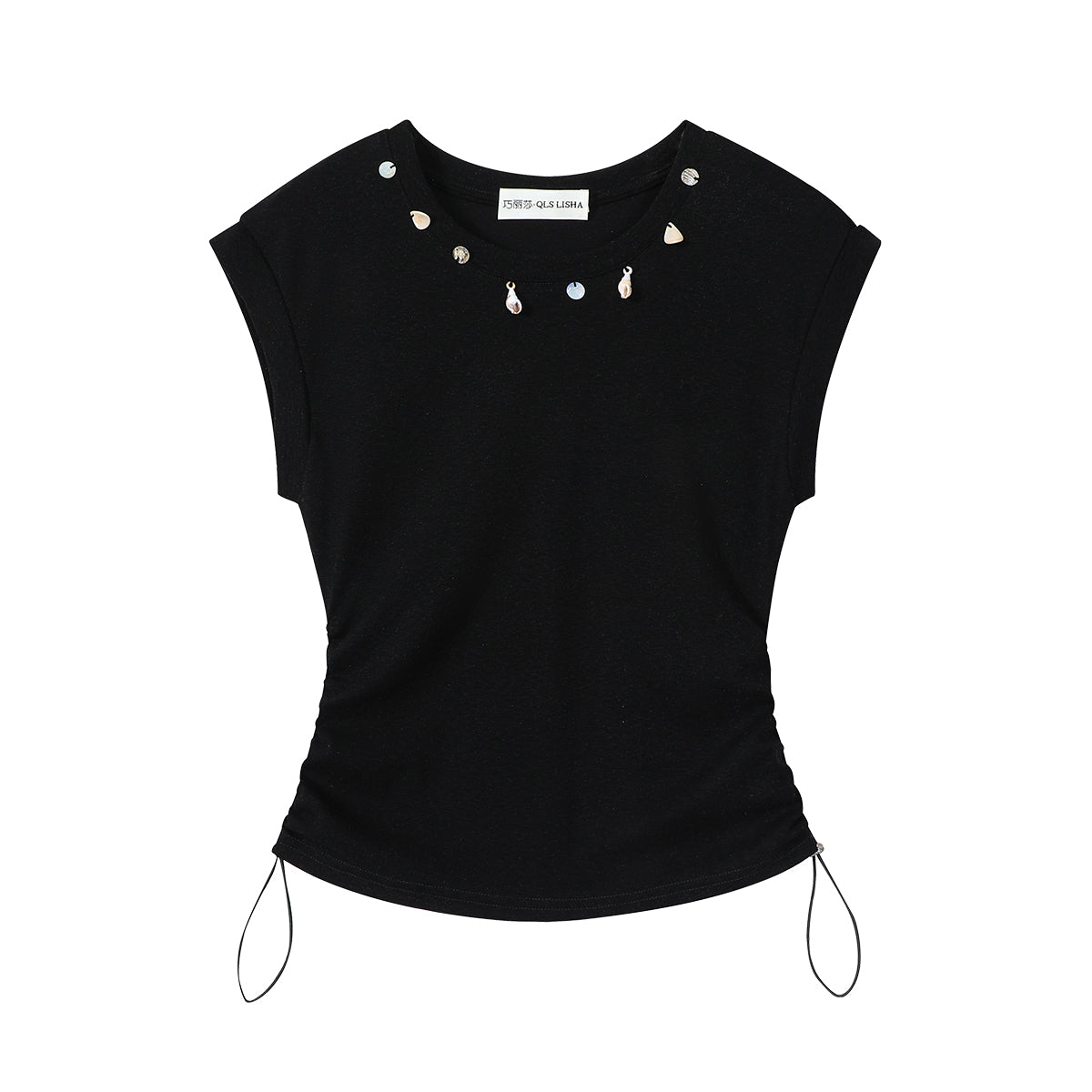 Cholisa-dan super şirin və unikal dizaynlı qadın yay yüksək səviyyəli dəyirmi yaxalı Koreya üslublu qolsuz futbolka